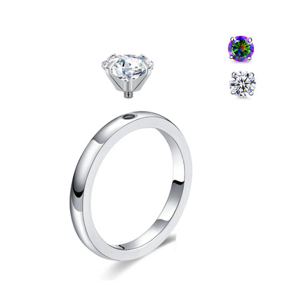 DIY 1.5 CT Solitaire Engagement Rings Wedding Bands Interchangeable Stainless Steel Round Cubic Zirconia Promise Rings for Her