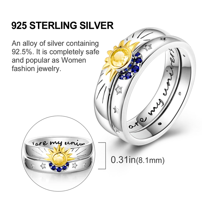 925 Sterling Silver Rings Infinite Love Sun Moon Eye Flower Ring For Women Original Wedding Ring Jewelry Gift