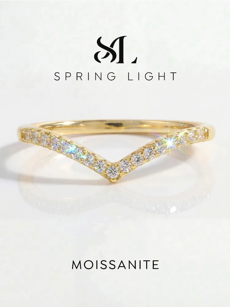Real Moissanite Diamond V-Shaped Fashion Shining Rings For Women 925 Sterling Silver Engagement Wedding Jewelry
