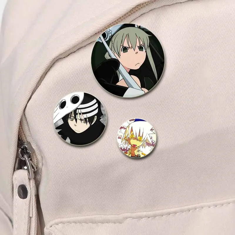 58/44/32mm Anime Soul Eater Round Pins Cartoon Badges Cosplay Handmade Tinplate Brooch for Backpack Clothes Chest Ornament Gifts