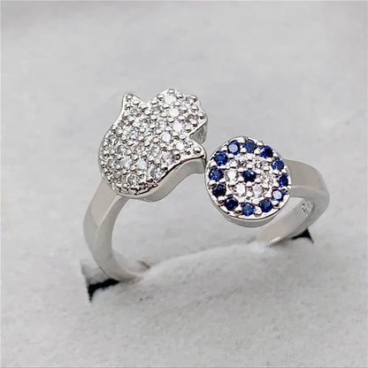 Trendy 925 Sterling Silver Evil Eye Crystal Adjustable Rings For Women Party Fashion Jewelry Anniversary Gift Wholesale