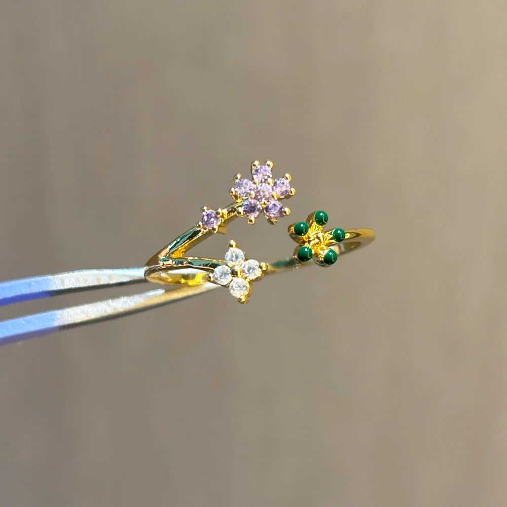 100 styles 14K Gold Plated Color Zircon Flower Crown Bow Open Ring Women Adjustable Stackable Finger Rings Wedding Jewelry Gift