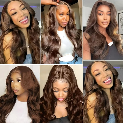 Chocolate Brown Body Wave 13x6 HD Lace Front Wig – 220% Density, 30 Inch Transparent