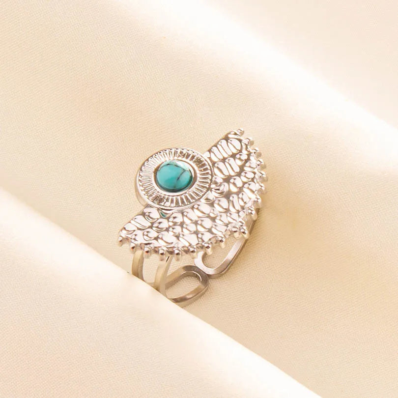 1pc Stainless Steel Boho Turquoise Open Finger Rings Trendy Adjustable Women Ethnic Multi Layers Stackable Anillos Jewelry