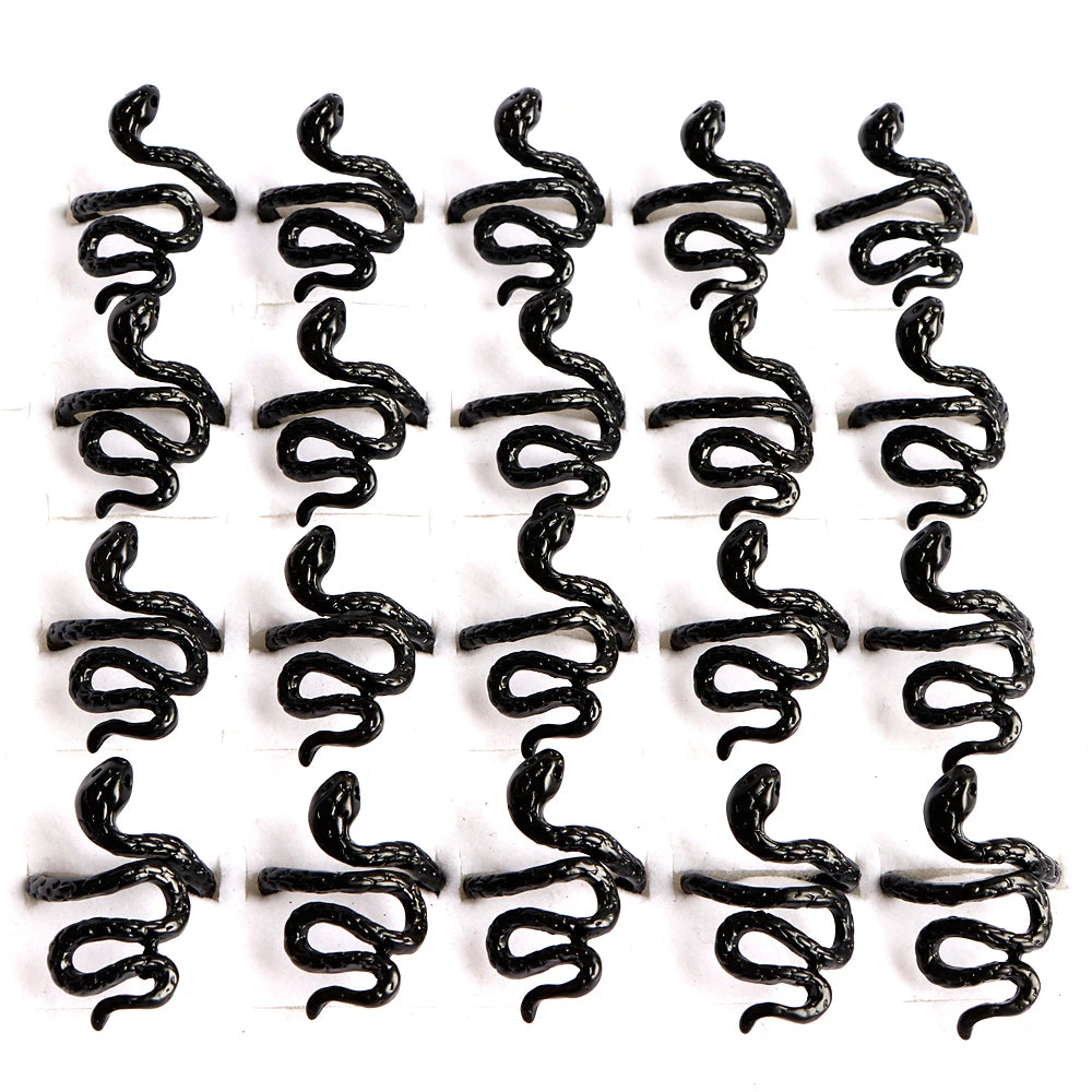10pcs/lot Men Retro Punk Snake Rings For Women Antique Siver Color Opening Adjustable Jewelry Party Gifts