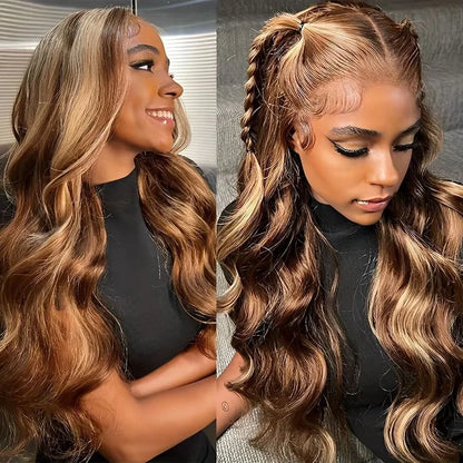 4/27 Highlight Ombre Body Wave Lace Front Wig – Pre-Plucked 13x4 HD, 250% Density