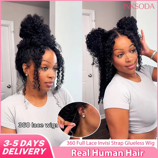 Invisible Strap 360 Full Lace Deep Wave Wig – Glueless Drawstring, 220%