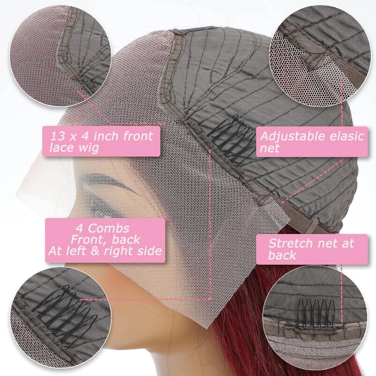 99J Burgundy Body Wave 13x4 HD Lace Frontal Wig – 250% Density, 34 Inch Pre-Plucked