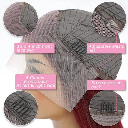 99J Burgundy Body Wave 13x4 HD Lace Frontal Wig – 250% Density, 34 Inch Pre-Plucked