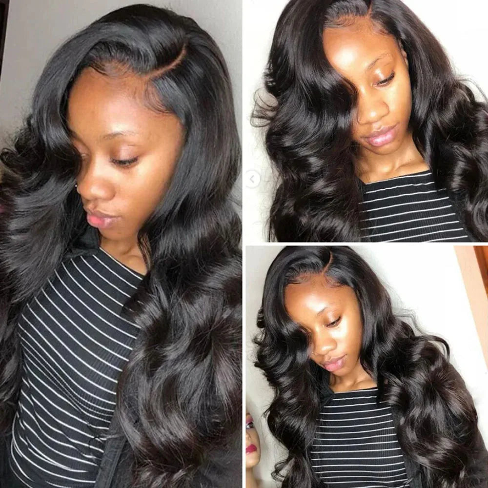 Natural Black Body Wave 13x6 Lace Front Wig – Glueless Pre-Plucked, 250% Density