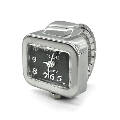 Punk Mini Quartz Watch Clock Finger Rings for Men Women Stainless Steel Elastic Strap Punk Couple Roman Ring Jewelry Gifts