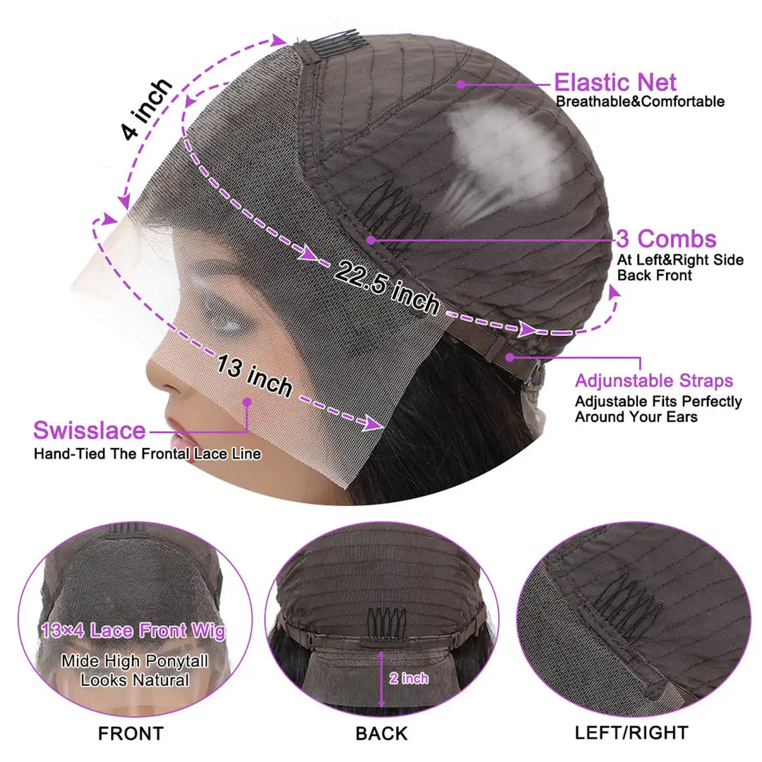 Natural Black Body Wave 13x4 Lace Frontal Wig – HD Transparent Pre-Plucked, 180% Density