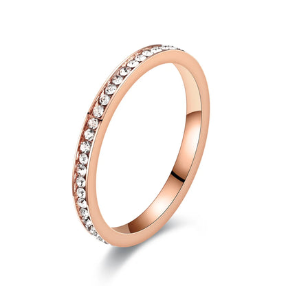 2mm Iced Out Bling Ring Female Silver Plated Stainless Steel Cubic Zircon Wedding Engagement Rings for Women Jewelry Gift