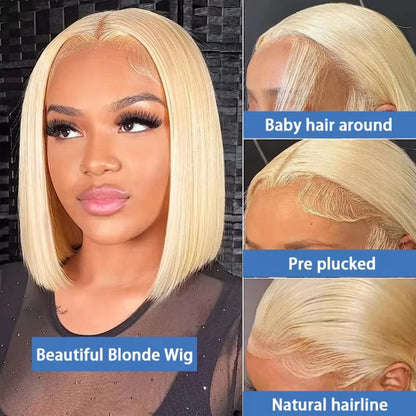 613 Honey Blonde Bone Straight Bob Wig – Pre-Plucked 13x6 HD Lace Front, 220%