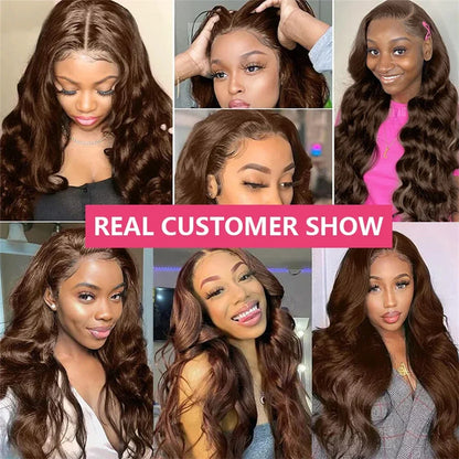 Pre-Plucked Chocolate Brown Body Wave Lace Front Wig – HD 13x6, 4x4 & 5x5, Light Brown Lace