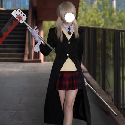 Maka Albarn Cosplay Costume Anime Soul Eater JK Unifrom School Suit Wig Skirt Accessories Full Set Long Coat  Role Play Outfit