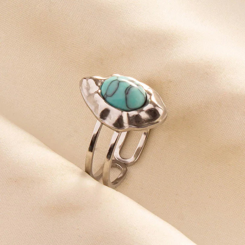 1pc Stainless Steel Boho Turquoise Open Finger Rings Trendy Adjustable Women Ethnic Multi Layers Stackable Anillos Jewelry