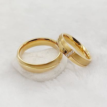 2pcs 18k Gold Plated Wedding Rings Set for Couples Europe Stardand Surgical Stainless Steel Fashion Jewelry Lovers Alliance