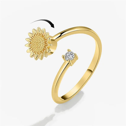 Fashion Fidget Spinner Ring Anxiety for Girls CZ Rose Flower Rotating Rings Demon Eyes Finger Ring Anti Stress Wedding Jewelry