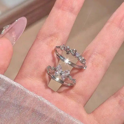 Fashion Bowknot Zircon Rings for Women Luxury Geometric Metal Open Rings Y2K 2000S Good Friend Jewelry Gifts Accessories