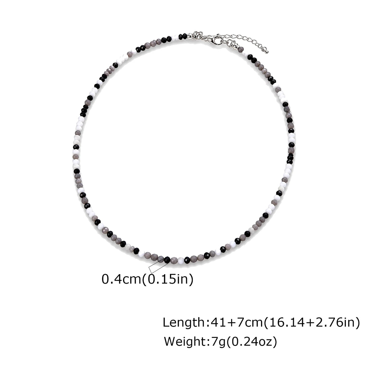Vnox 41-48cm Adjustable Black White Crystal Beaded Choker Necklace for Men Women, Trendy Minimalist Clavicle Chain Jewelry Gift