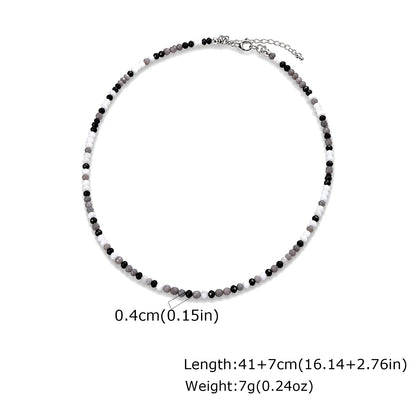 Vnox 41-48cm Adjustable Black White Crystal Beaded Choker Necklace for Men Women, Trendy Minimalist Clavicle Chain Jewelry Gift