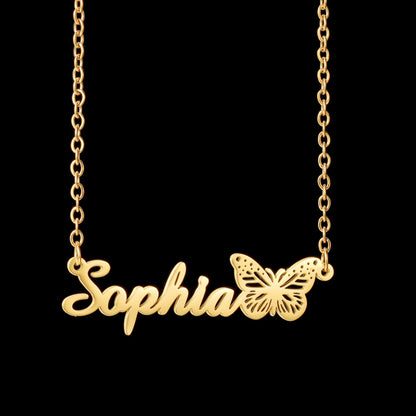 Atoztide Custom Name Necklace for Women with Butterfly Personalized Stainless Steel Jewelry Nameplate Choker Chain Birthday Gift