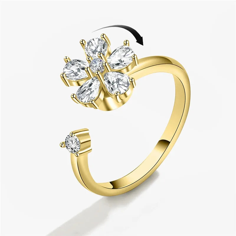 Fashion Fidget Spinner Ring Anxiety for Girls CZ Rose Flower Rotating Rings Demon Eyes Finger Ring Anti Stress Wedding Jewelry