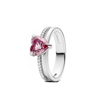 925 Silver Women Jewerly Accessories Ring Size 6 7 8 9 Pink Heart CZ Stone Red Black Rings DIY Birthday Gift Party