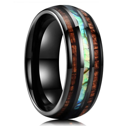 Fashion 8mm Men Stainless Steel Rings Inlay Meteorite Abalone Shell Rings For Men Women Wedding Engagement Band Jewelry Gift