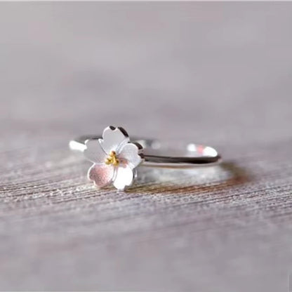 925 Sterling Silver cherry blossom Open Rings For Women Hypoallergenic Fashion Girl Sterling-silver-jewelry