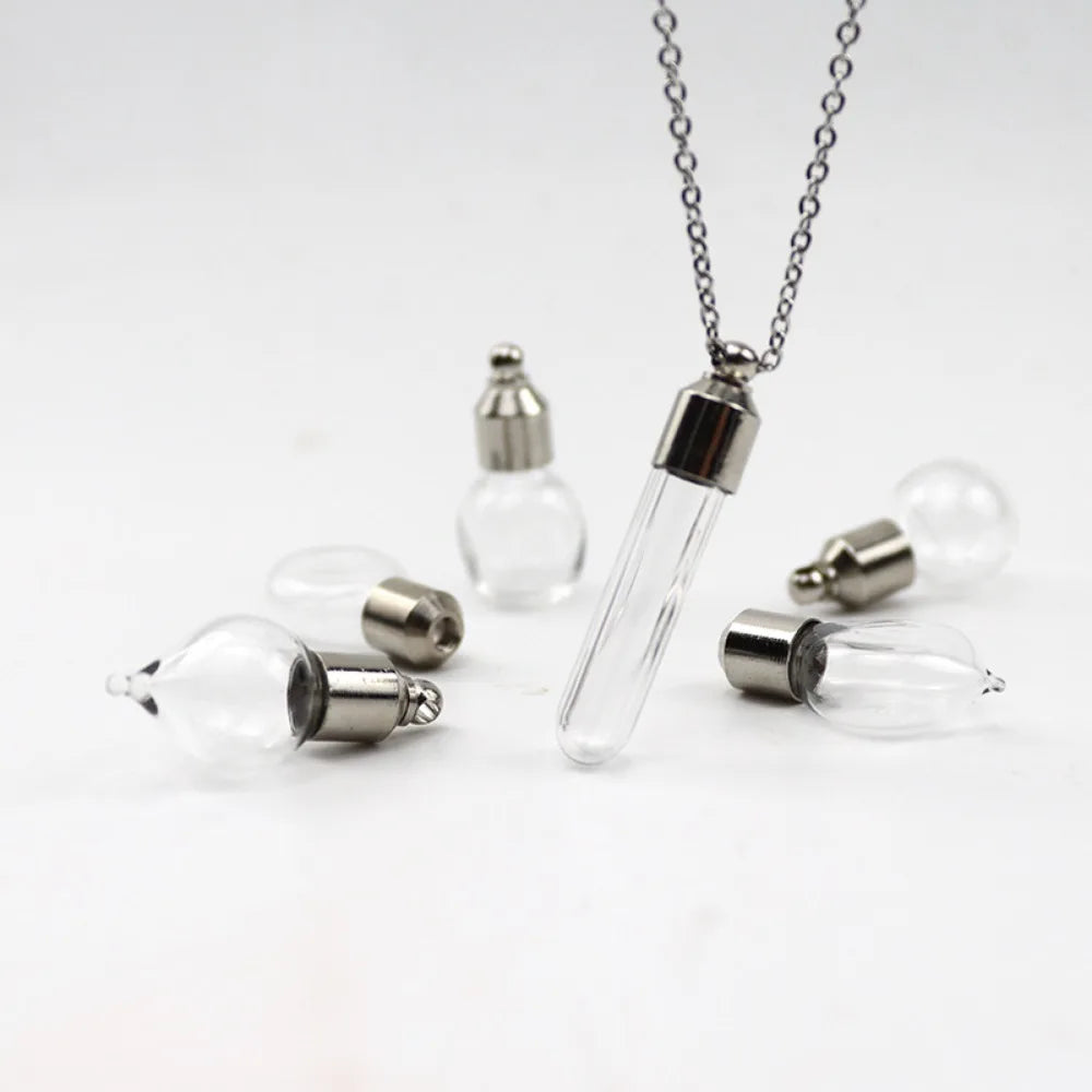Portable Ashes Holder Glass Bottle Necklace with Chain Fillable Wishing Bottle Keepsake DIY Perfume Vial Pendant