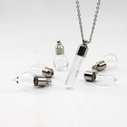 Portable Ashes Holder Glass Bottle Necklace with Chain Fillable Wishing Bottle Keepsake DIY Perfume Vial Pendant