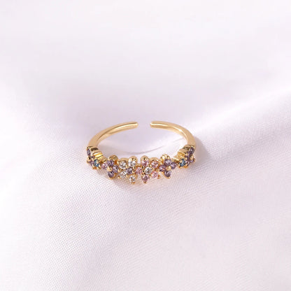 100 styles 14K Gold Plated Color Zircon Flower Crown Bow Open Ring Women Adjustable Stackable Finger Rings Wedding Jewelry Gift