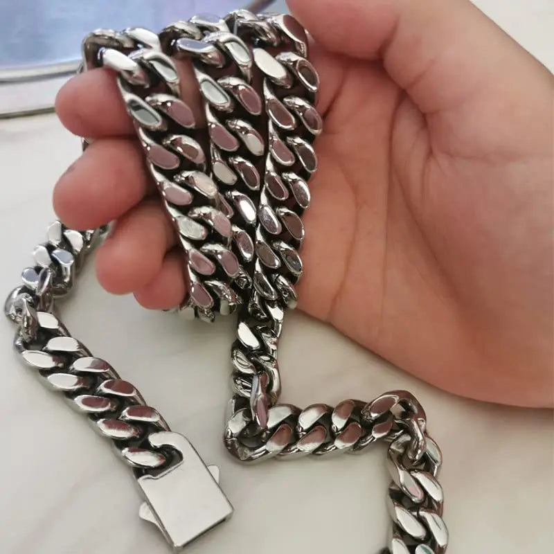 ULJ Punk Miami Cuban Link Men Hip Necklace 304 Stainless Steel Hip-Hop Female Male Bracelet Chain Ice Out Waterproof Jewelry