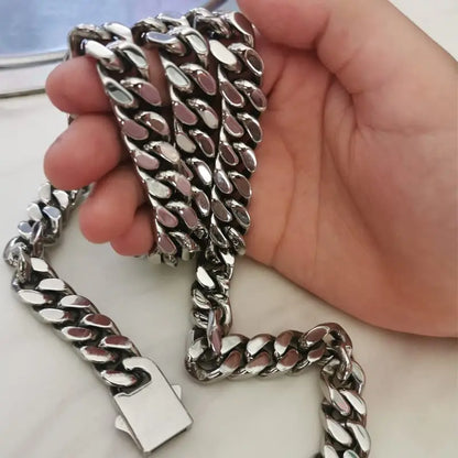 ULJ Punk Miami Cuban Link Men Hip Necklace 304 Stainless Steel Hip-Hop Female Male Bracelet Chain Ice Out Waterproof Jewelry