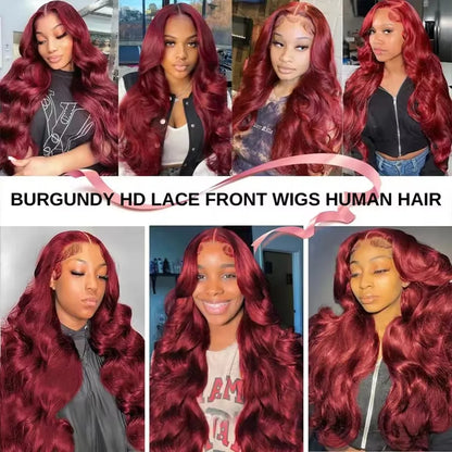 99J Burgundy Body Wave HD Lace Frontal Wig – 13x6 & 13x4, 200% Density