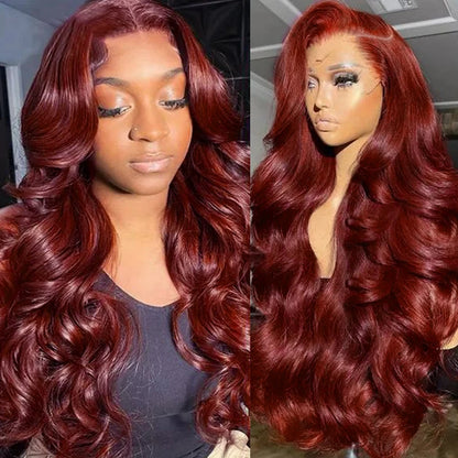 Reddish Brown #33 Body Wave 13x6 Lace Front Wig – Pre-Plucked Baby Hair, 180% Colored