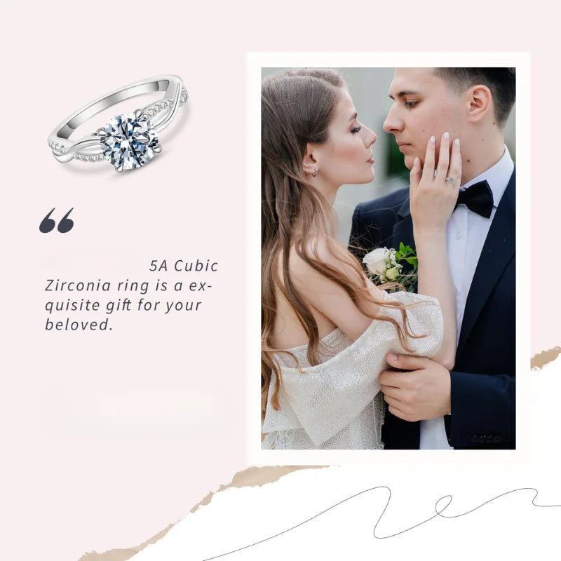 5A Cubic Zirconia Engagement Ring 1ct/3ct/5ct Women's Round Cut Twisted Vine Wedding Bands Sterling Silver Promise Rings with 18K White Gold Plated Fine Jewelry