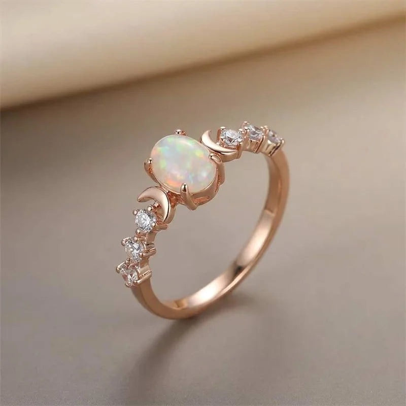 925 Sterling Silver Imitation Opal Moon Rings for Women Aesthetic Wedding Accessories Fancy Anniversary Gift Statement Jewelry