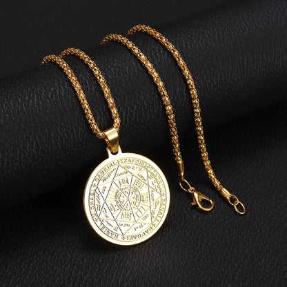 Stainless Steel 7 Archangel Seal Necklace Men's Solomon Kabbalah Seal Pendant Supernatural Protection Amulet Magical Jewelry