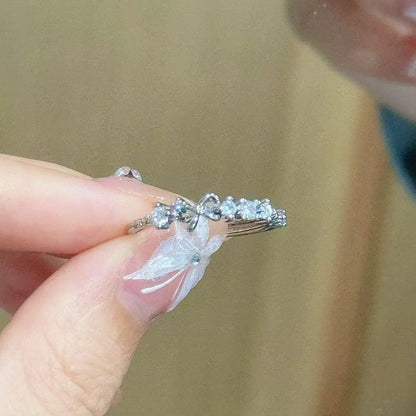 Fashion Bowknot Zircon Rings for Women Luxury Geometric Metal Open Rings Y2K 2000S Good Friend Jewelry Gifts Accessories