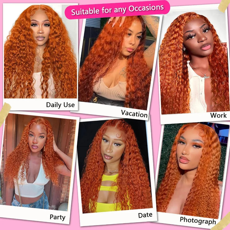Orange Ginger 13x6 HD Lace Frontal Deep Wave Curly Wig – 30 Inch, 220% Density