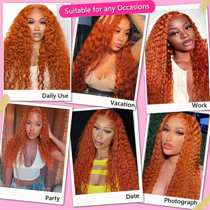 Orange Ginger 13x6 HD Lace Frontal Deep Wave Curly Wig – 30 Inch, 220% Density