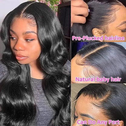 Natural Black Body Wave 13x4 Lace Frontal Wig – HD Transparent Pre-Plucked, 180% Density