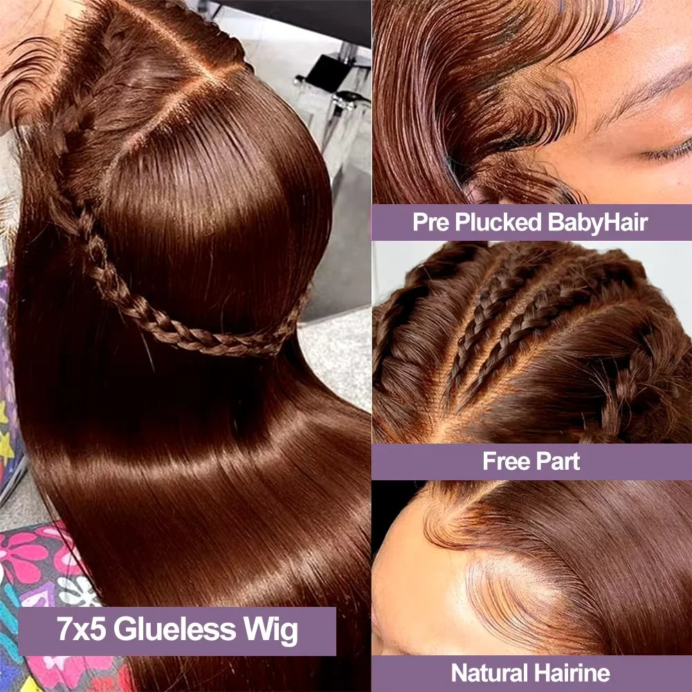 #4 Chocolate Brown Straight Lace Front Wig – 13x6 & 13x4 HD Skin-Melt, 18–46 Inch