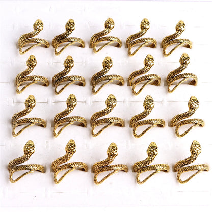 10pcs/lot Men Retro Punk Snake Rings For Women Antique Siver Color Opening Adjustable Jewelry Party Gifts