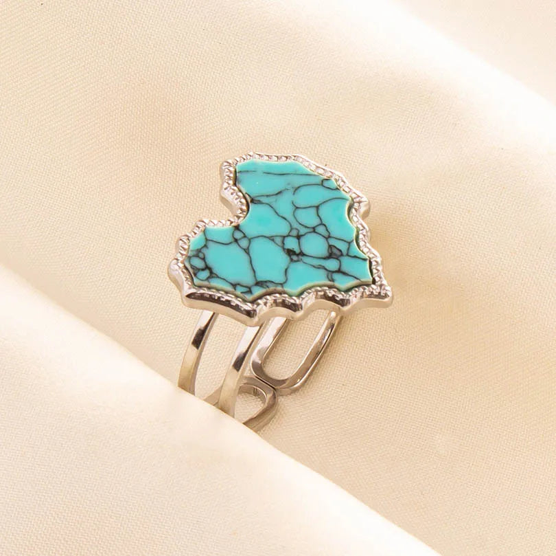 1pc Stainless Steel Boho Turquoise Open Finger Rings Trendy Adjustable Women Ethnic Multi Layers Stackable Anillos Jewelry