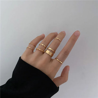 Boho Gold Color Cross Wide Rings Set For Women Girls Simple Chain Finger Tail Rings 2022 NEW Bijoux Jewelry Gifts Ring Female