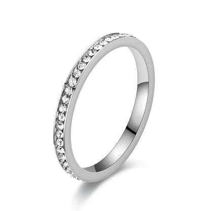 2mm Iced Out Bling Ring Female Silver Plated Stainless Steel Cubic Zircon Wedding Engagement Rings for Women Jewelry Gift